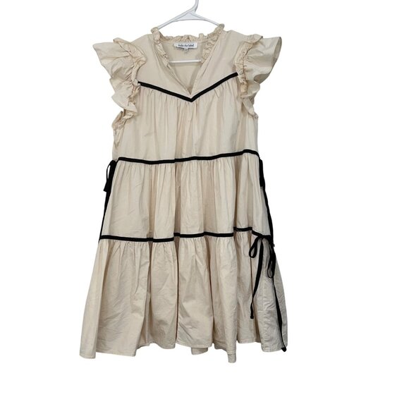 Sofie the label Ruffle Sleeve Tiered Mini Dress With Black Trim/Tie Detail Large - Picture 7 of 12